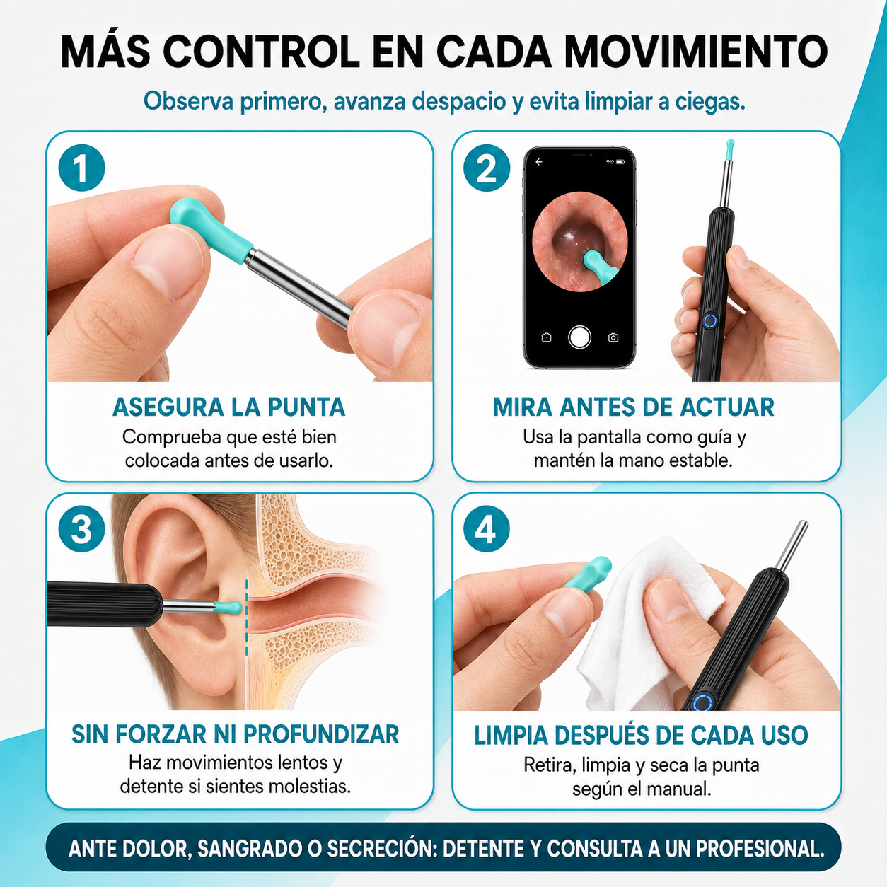 Limpiador de oídos con macro cámara